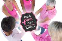 复合图像集团穿粉红色的丝带乳房癌症手