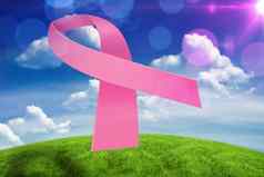 复合图像粉红色的乳房癌症意识丝带