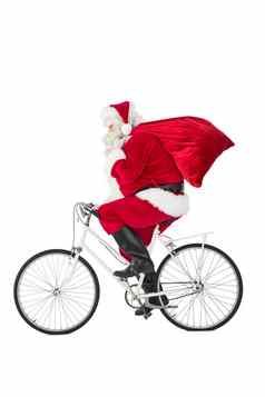 圣诞老人老人交付礼物自行车
