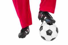 较低的一半圣诞老人腿足球靴子足球