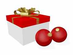 红色的圣诞节球装饰物礼物盒子