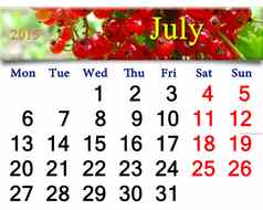 日历7月一年红色的浆果