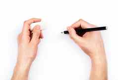 人类手铅笔擦除橡胶写作