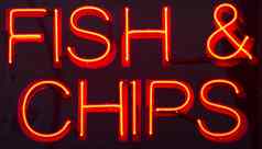 鱼芯片餐厅霓虹灯标志