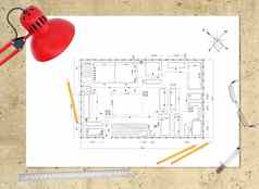 技术计划建筑工作场所台灯统治者铅笔指南针眼镜