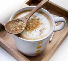 棕色（的）糖勺子杯咖啡卡布奇诺咖啡