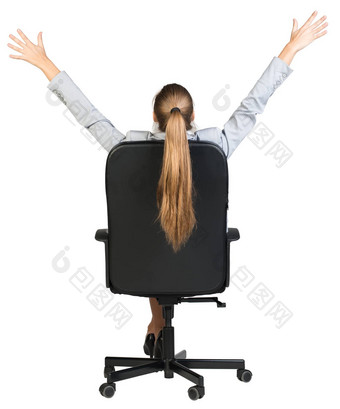女商人<strong>伸</strong>展运动椅子办公室回来视图
