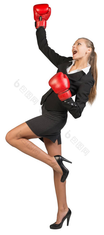 女商人穿拳击手套