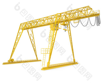 黄色的龙门桥起重机挥挥手