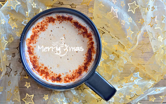 快乐圣诞节画拿铁艺术咖啡杯