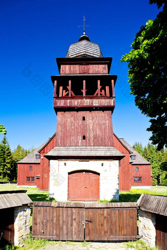 木教堂神圣的交叉拉齐斯科斯洛伐克