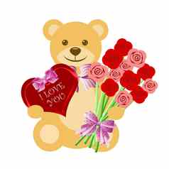 泰迪熊玫瑰花束心盒子