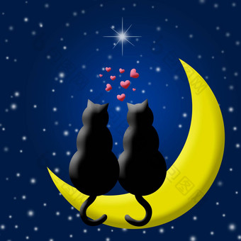 快乐情人节一天猫爱坐着月亮