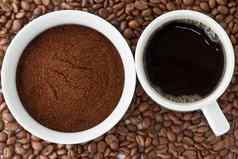 咖啡权力碗咖啡杯前咖啡豆子