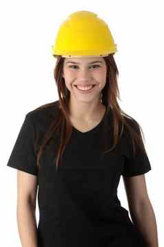 工程师女人黄色的头盔