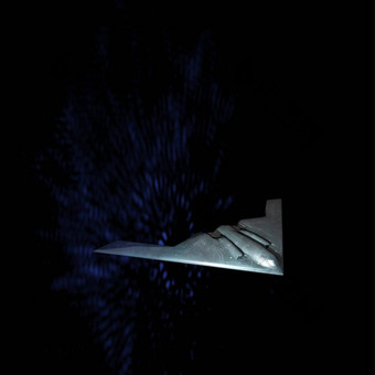 无人驾驶的<strong>战斗飞机</strong>幻想场景黑暗蓝色的背景