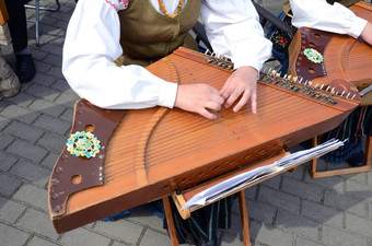 女孩玩民族志字符串音乐的仪器