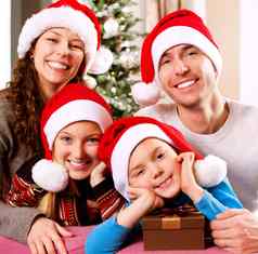 圣诞节家庭孩子们快乐微笑父母孩子们