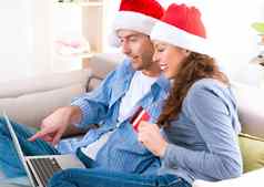 夫妇信贷卡购买在线圣诞节购物