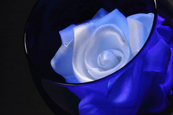 白色玫瑰蓝色的玻璃