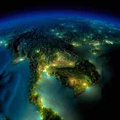 晚上地球一块亚洲中南半岛半岛