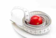 番茄测量磁带孤立的白色