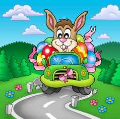 复活节兔子开车车路