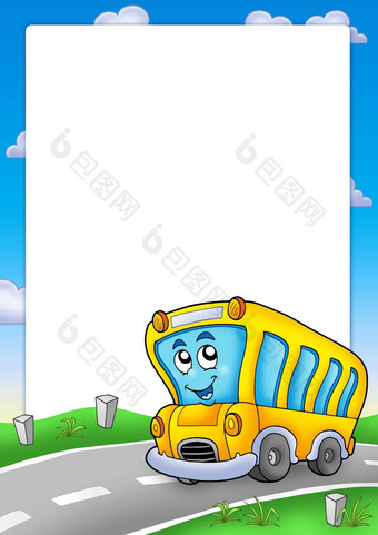 框架黄色的学校公共汽车