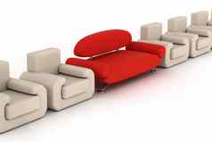 行扶手椅红色的沙发白色背景图像