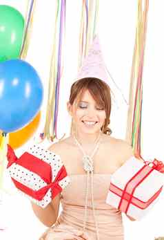聚会，派对女孩气球礼物盒子
