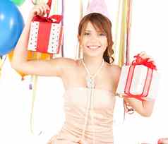聚会，派对女孩气球礼物盒子