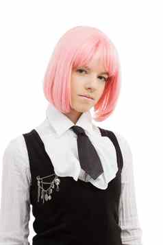 可爱的女学生粉红色的头发