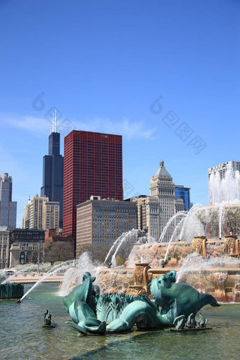 芝加哥天际线白金汉喷泉