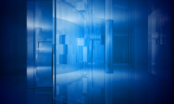 室内建筑办公室空间蓝色的光影响