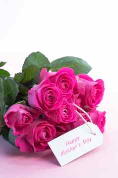 花束粉红色的玫瑰快乐母亲一天卡表格