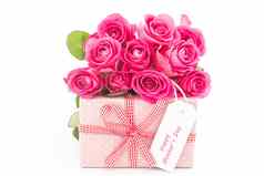 花束粉红色的玫瑰粉红色的礼物快乐母亲一天卡白色背景