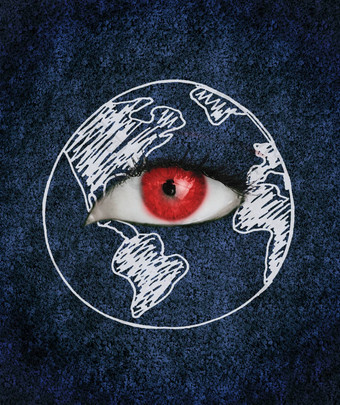 红色的眼睛蓝色的纹理包围画地球