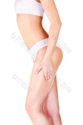 女人捏腿皮肤褶皱测试
