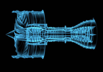 飞机引擎涡轮x光蓝色的透明的