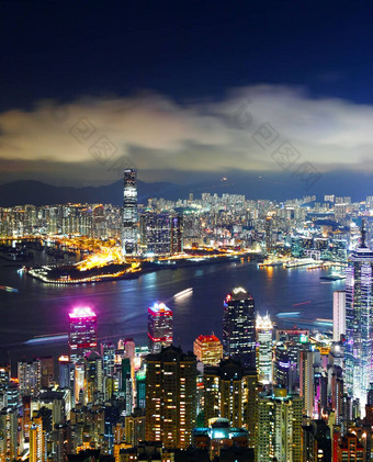 在香港香港城市视图峰晚上