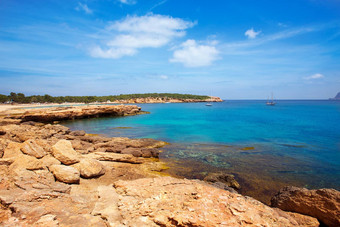 伊比沙岛爱定巴萨海滩绿松石地中海