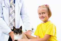 女孩带来了猫兽医