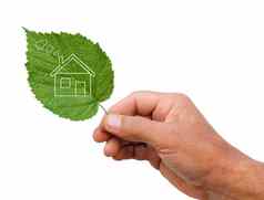 生态房子概念手持有生态房子图标自然隔离