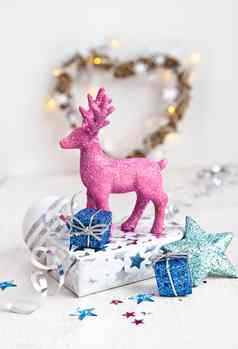rosapink鹿礼物盒子圣诞节装饰