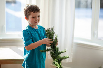 男孩建筑圣诞节树