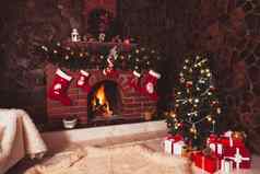 圣诞节壁炉房间