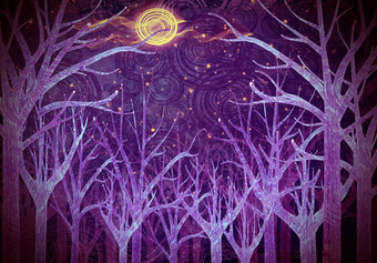 紫色的森林完整的月亮