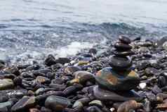 石头金字塔石头海滩象征着Zen