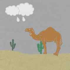 孤独的骆驼沙漠沙子针风格织物后台