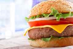 美丽的多汁的汉堡特写镜头食物系列快餐